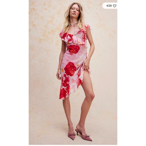 ANTHROPOLOGIE Summer Away Carolina Red Pink Midi Dress // M - Picture 1 of 12